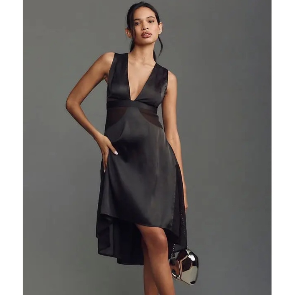 NWT Anthropologie Sheer Harness Dress Slip Dress Blk V Neck SZ M Whimsy Goth Y2K